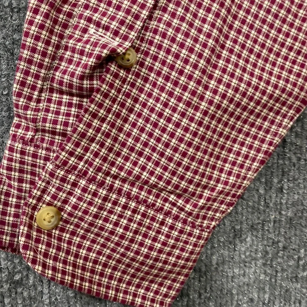 Polo Ralph Lauren Mens Large Classic Fit Burgundy Plaid Cotton Button Down Shirt